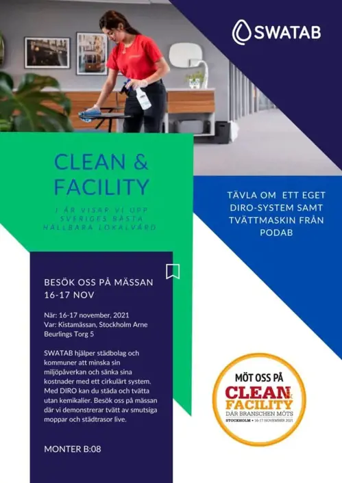 En inbjudan till Clean&Facility mässan i Stockholm - Kvinna som städar